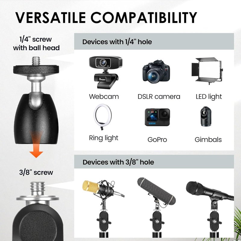 TARION Camera Desk Mount Stand Overhead: Articulated Camera Arm Clamp 3/8'' 1/4'' Screws Adjustable Table Mount Flexible Gear Joints for DSLR, Phone, Projector TKA01-L (Upgraded Version) - Image 4